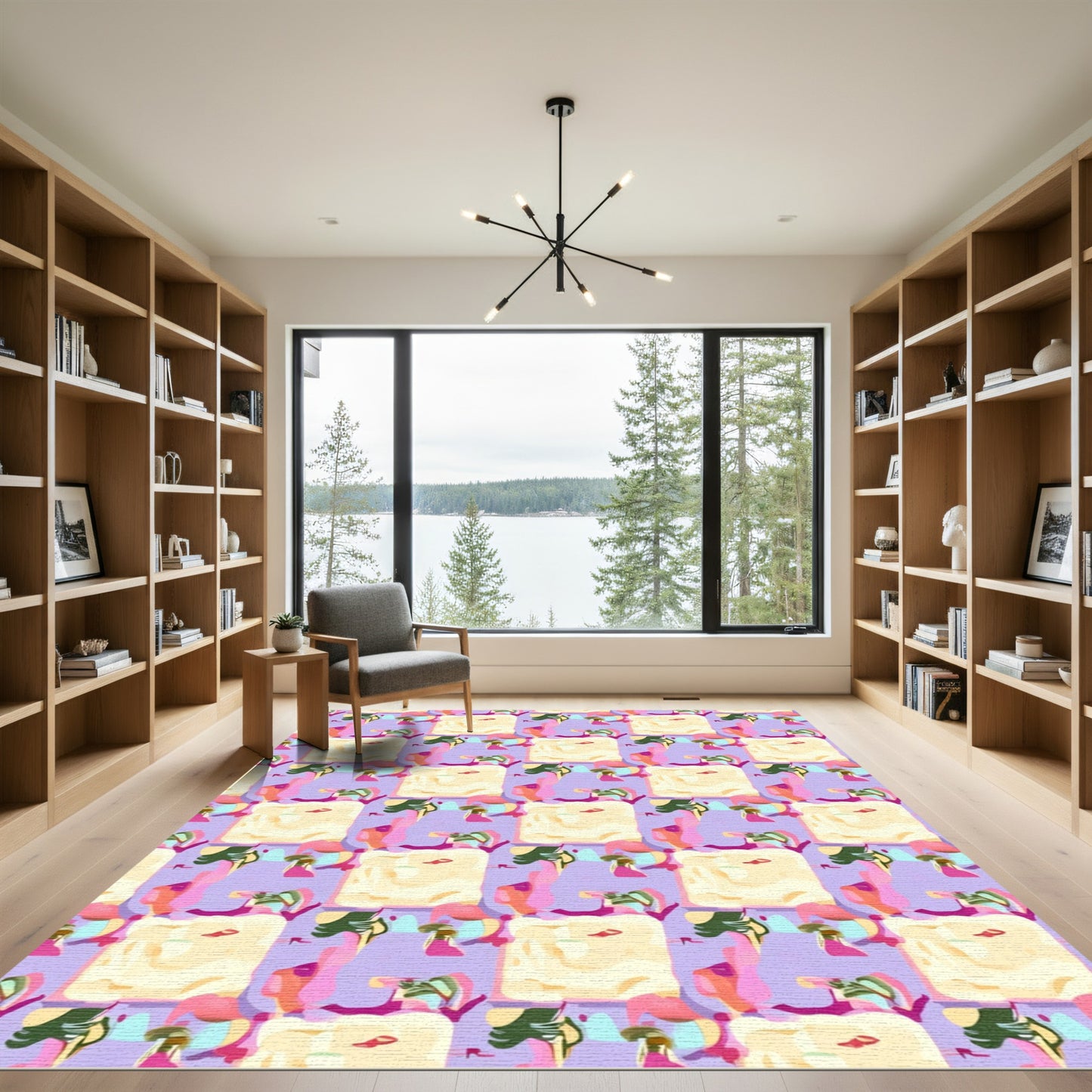 Abstract Pastel Squares Organic Shapes Rug