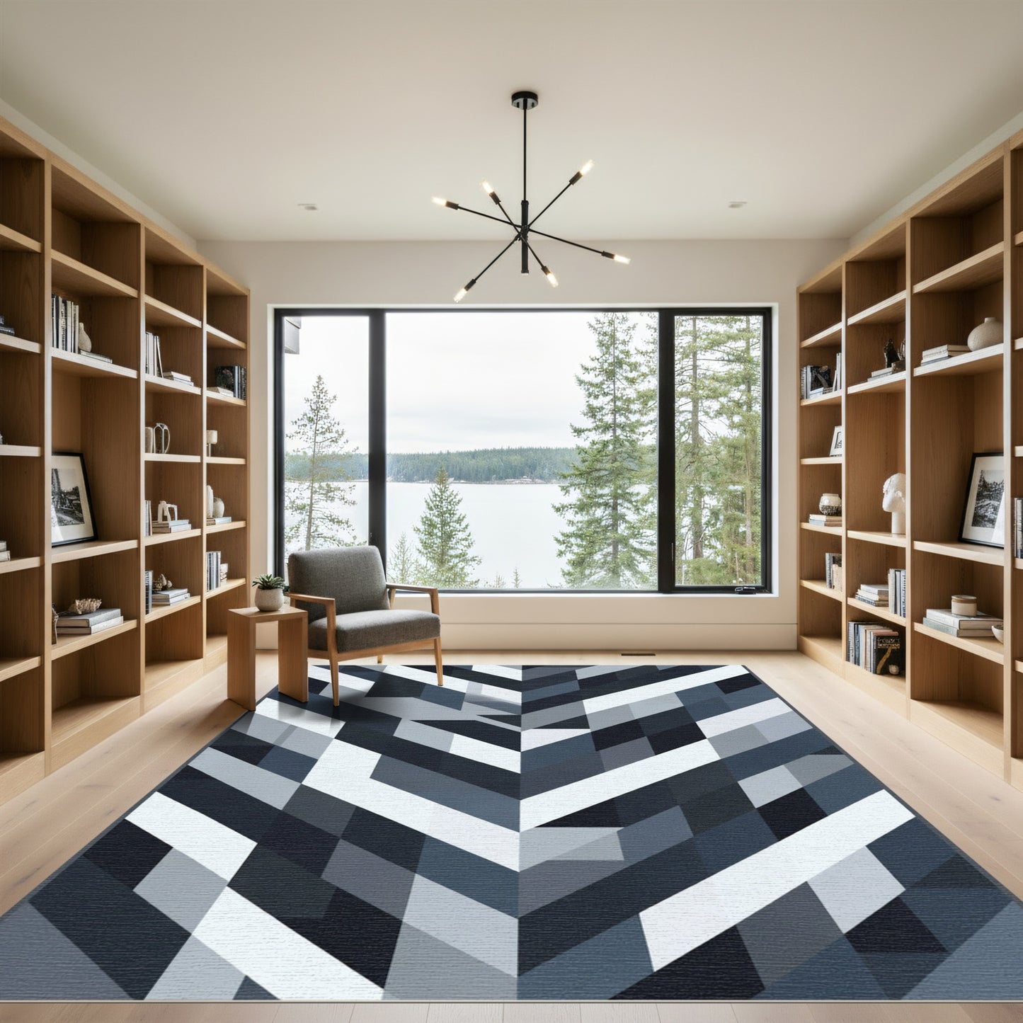 Muted Gray Geometric Herringbone Rug