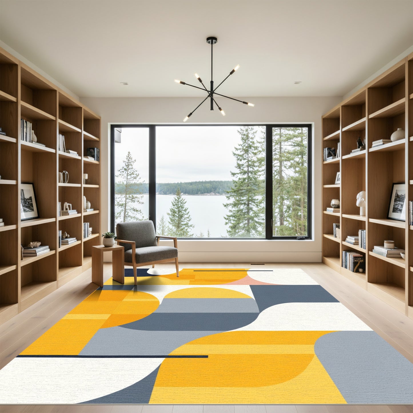Modern Abstract Yellow Gray Forms Rug