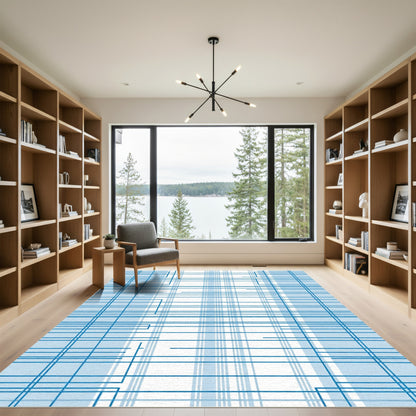 Modern Blue Geometric Grid Rug