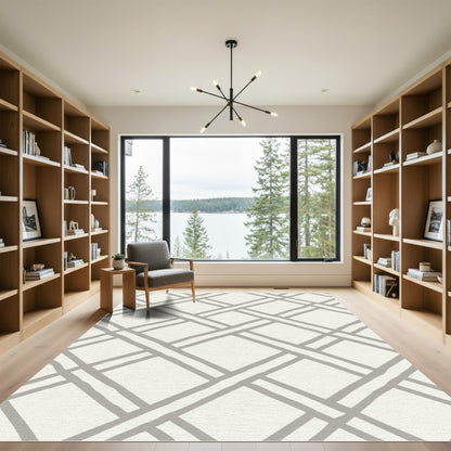Subtle Gray Lattice Geometric Rug