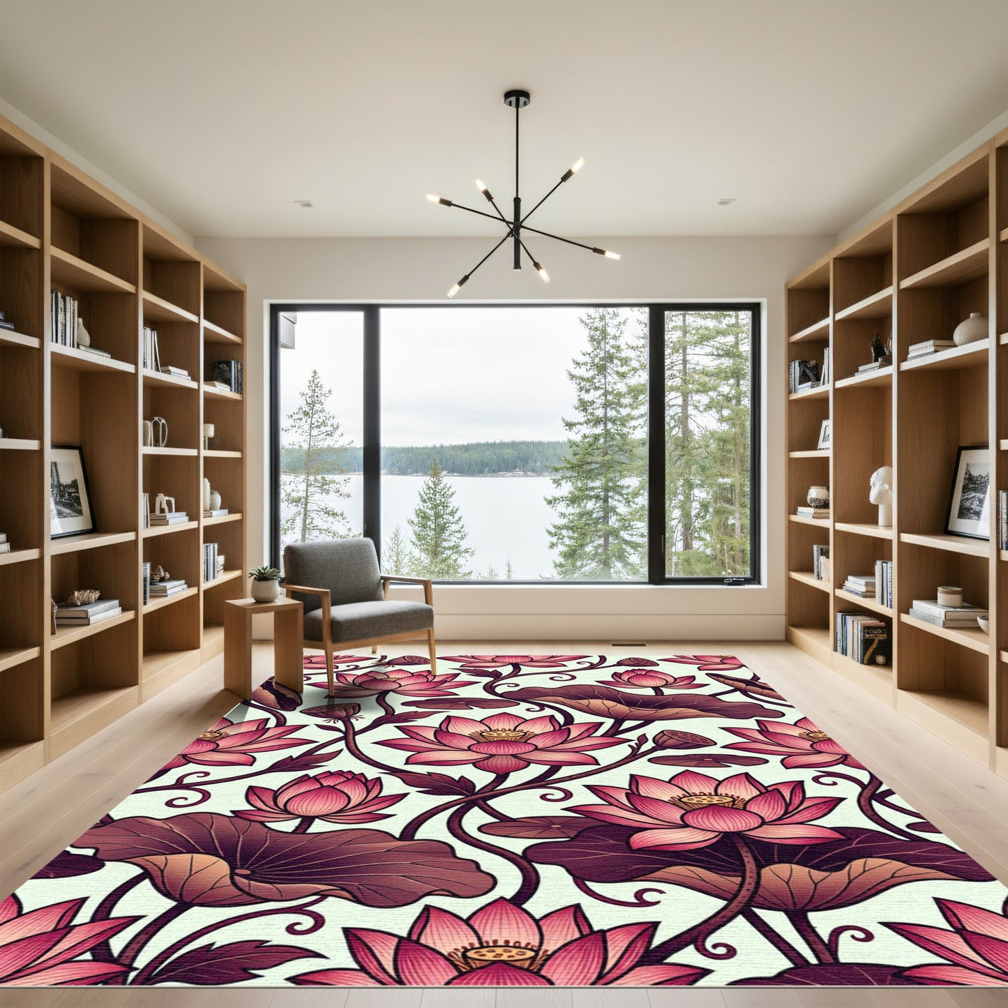 Bold Pink Lotus Vine Pattern Rug