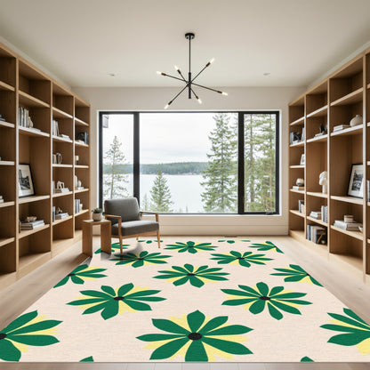 Green Yellow Daisy Floral Background Rug