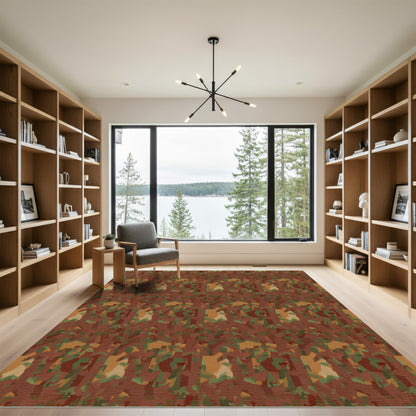 Earthy Camouflage Abstract Shapes Rug