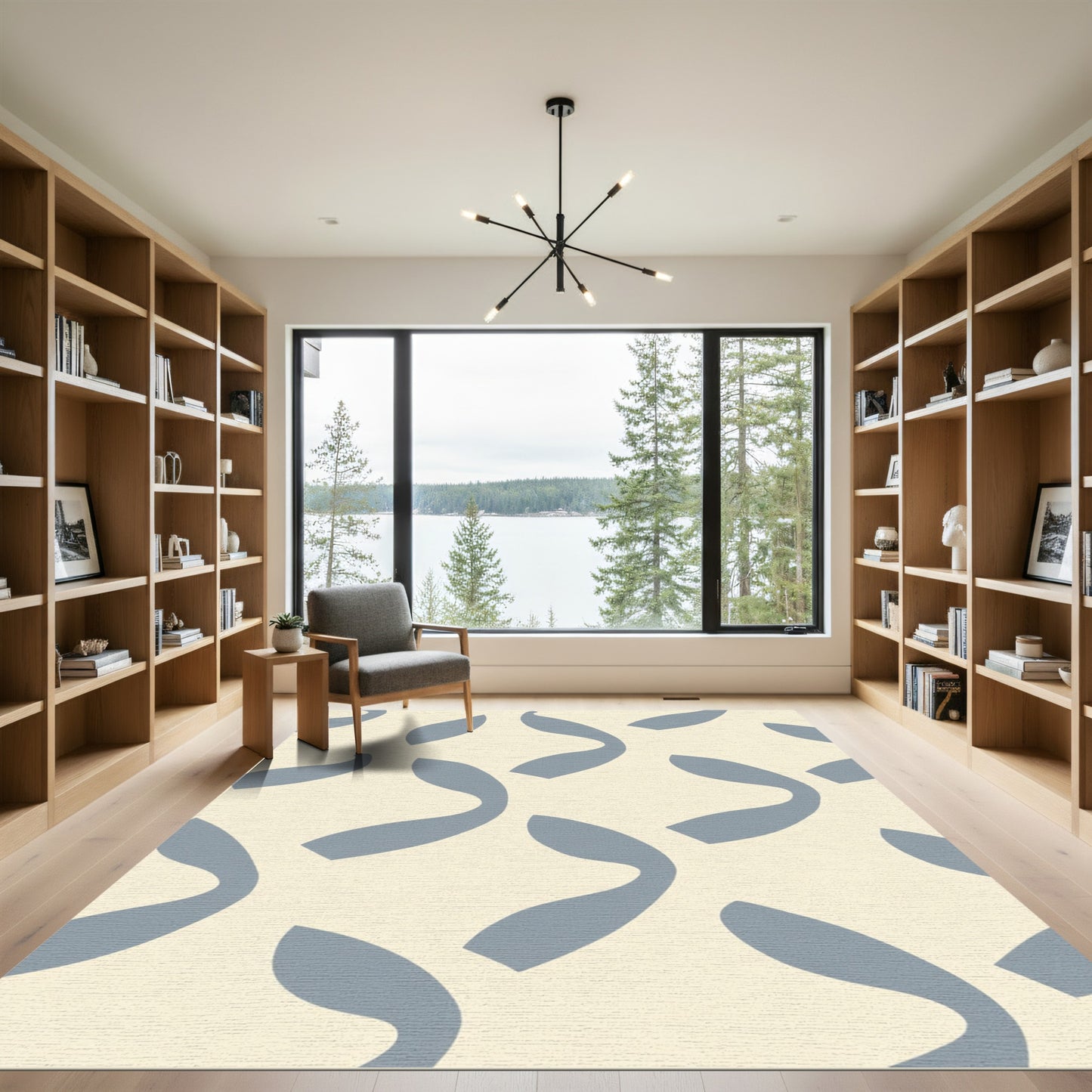 Coastal Blue Abstract Organic Shapes Rug