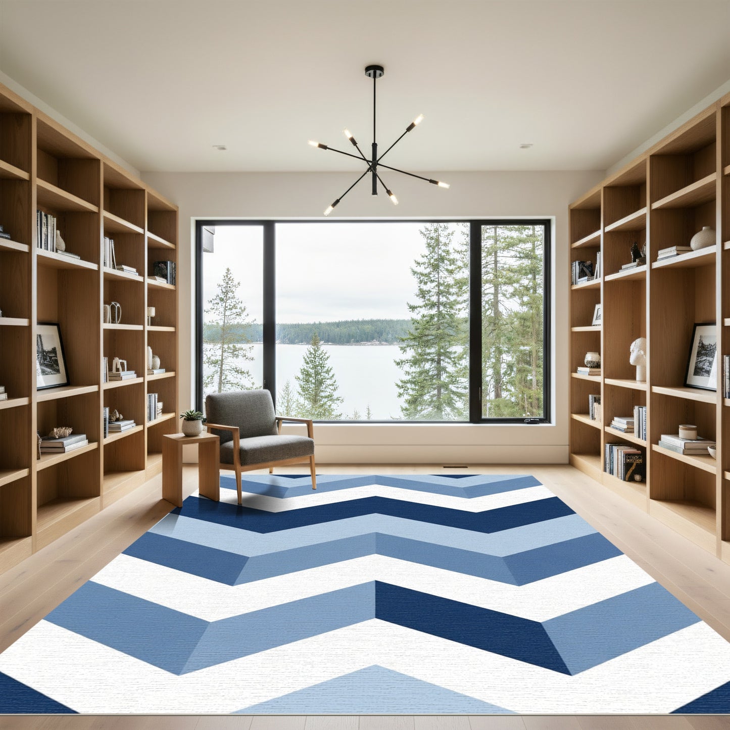 Blue Navy White Chevron Zigzag Rug