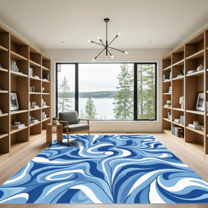 Fluid Blue Swirl Abstract Rug