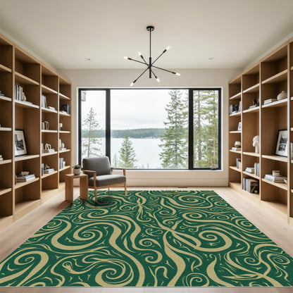 Emerald Swirls and Vines Rug