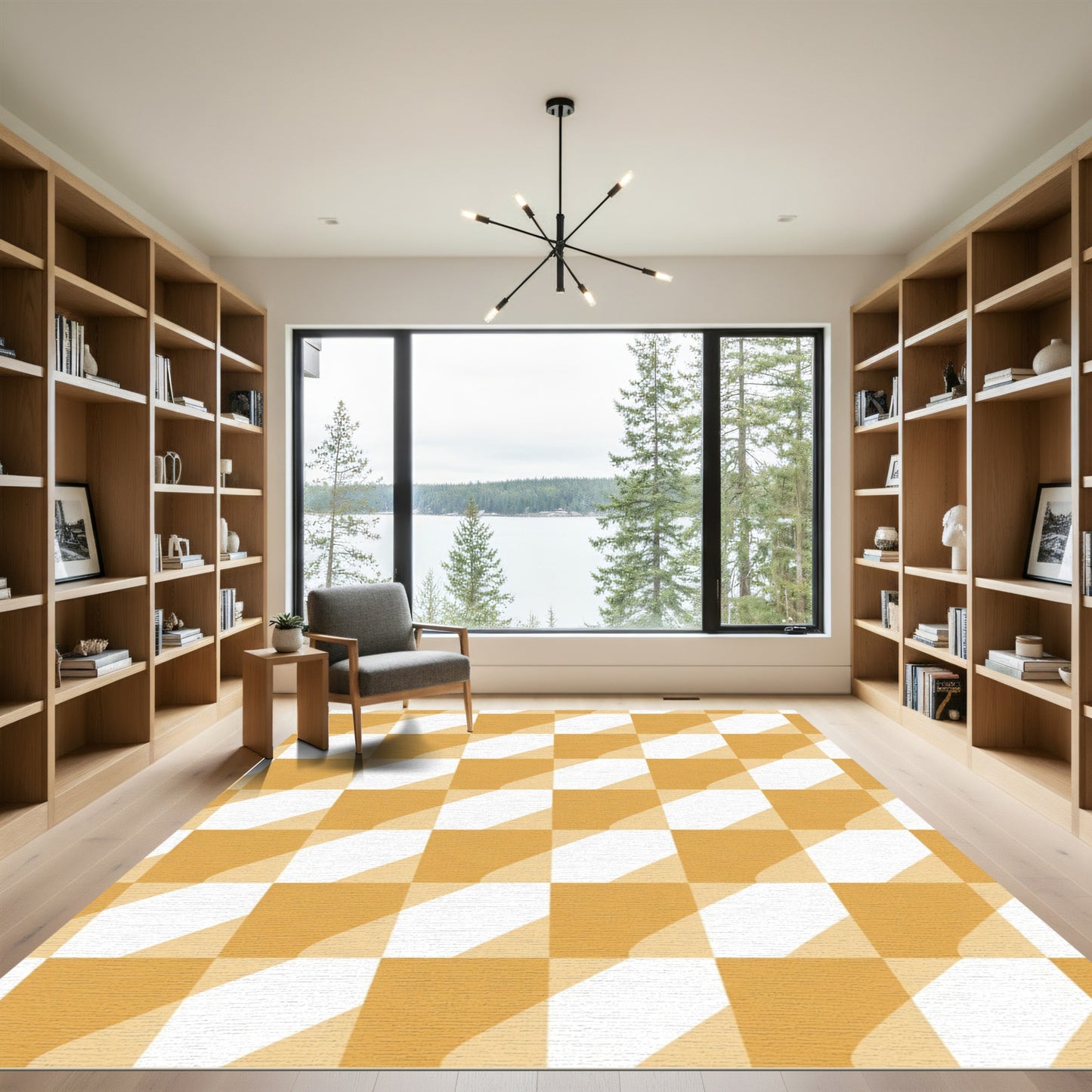Tonal Checkerboard Diagonal Stripe Rug