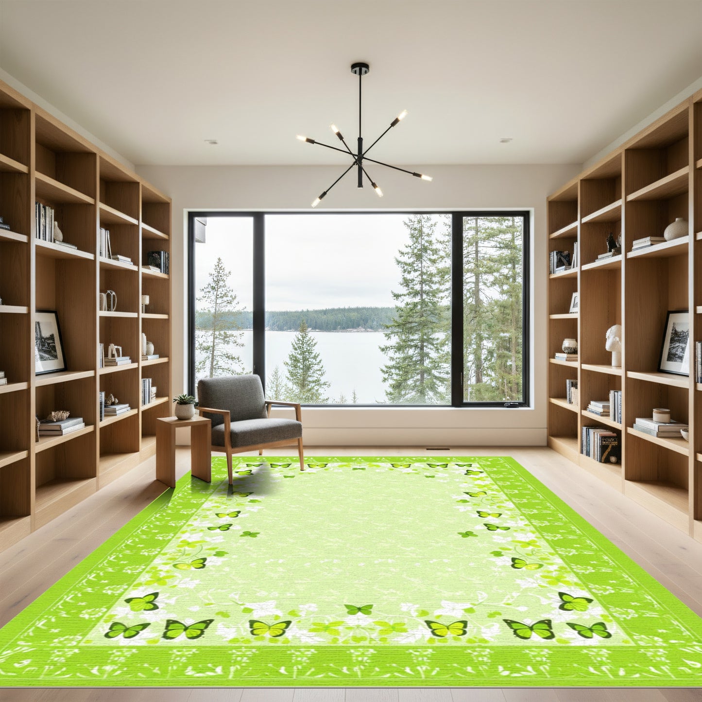 Verdant Lime Butterflies Flora Border Rug