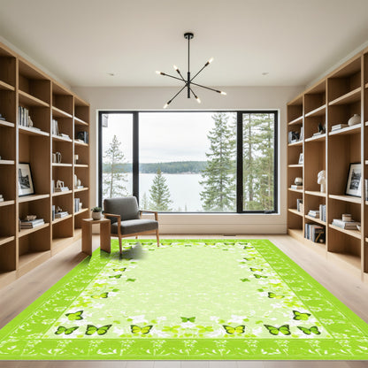Verdant Lime Butterflies Flora Border Rug