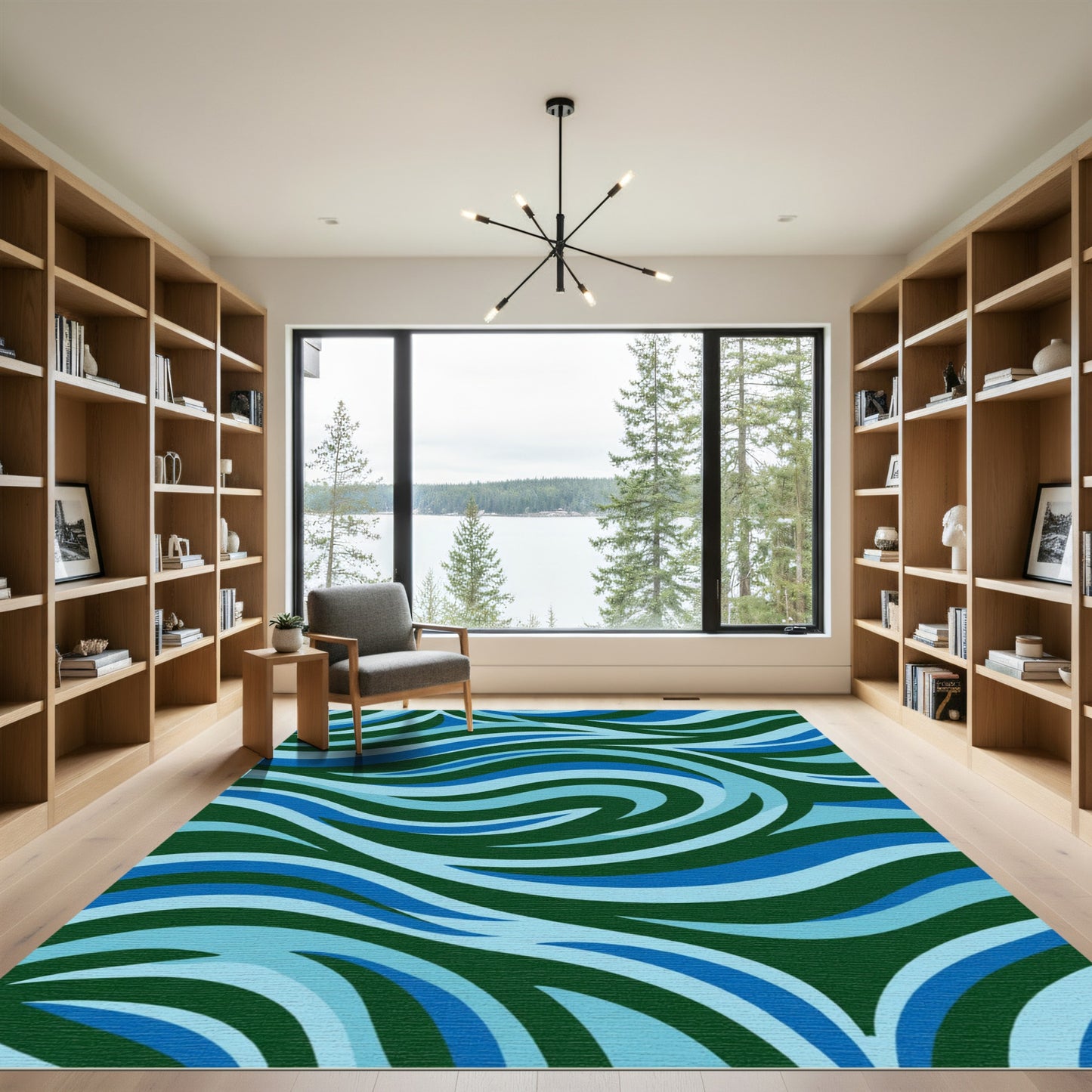 Deep Blue Tonal Wave Composition Rug