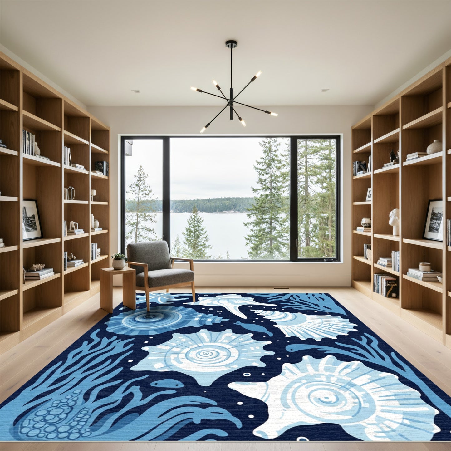 Deep Blue Ocean Shell Marine Collection Rug