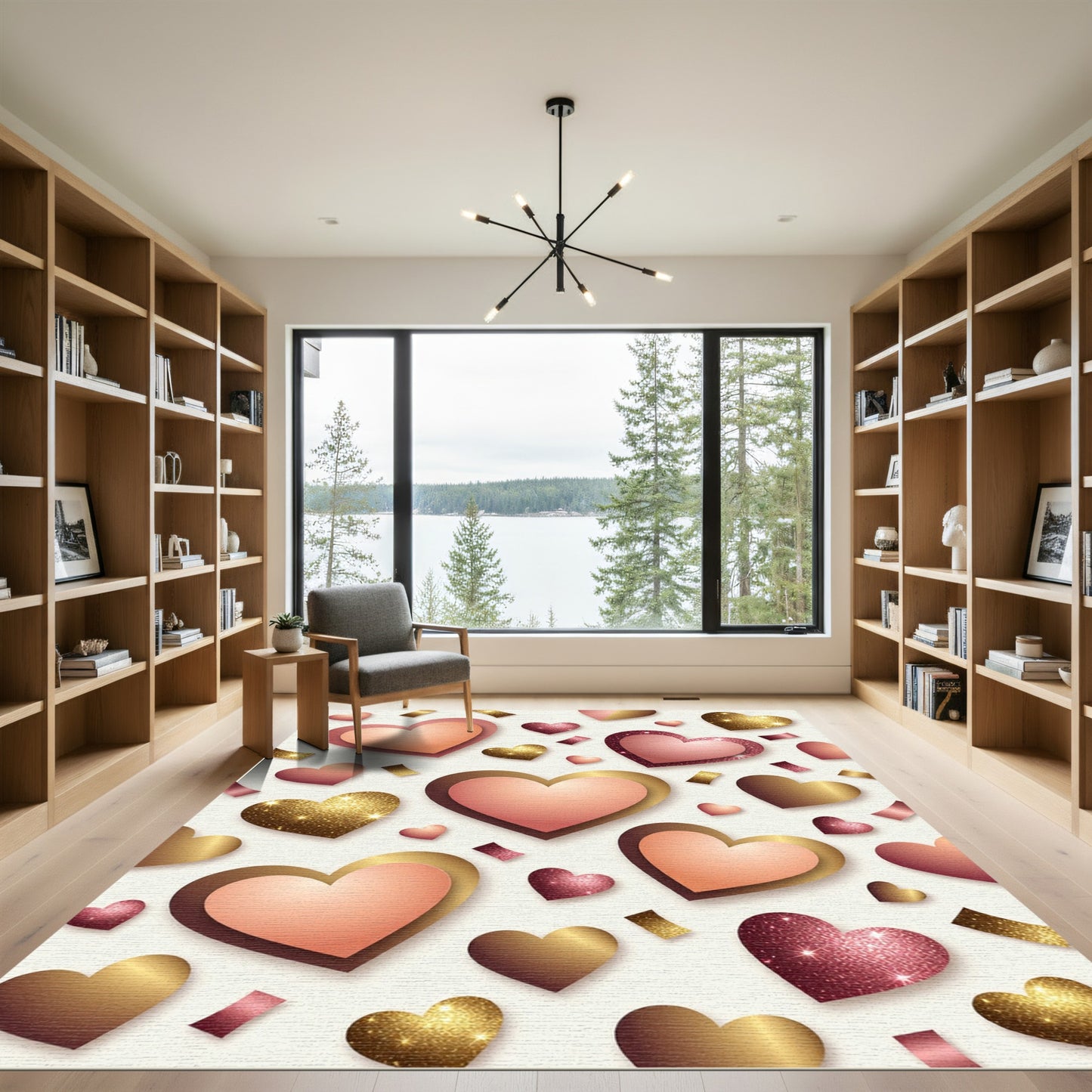 Rose Gold Heart Glitter Confetti Pattern Rug
