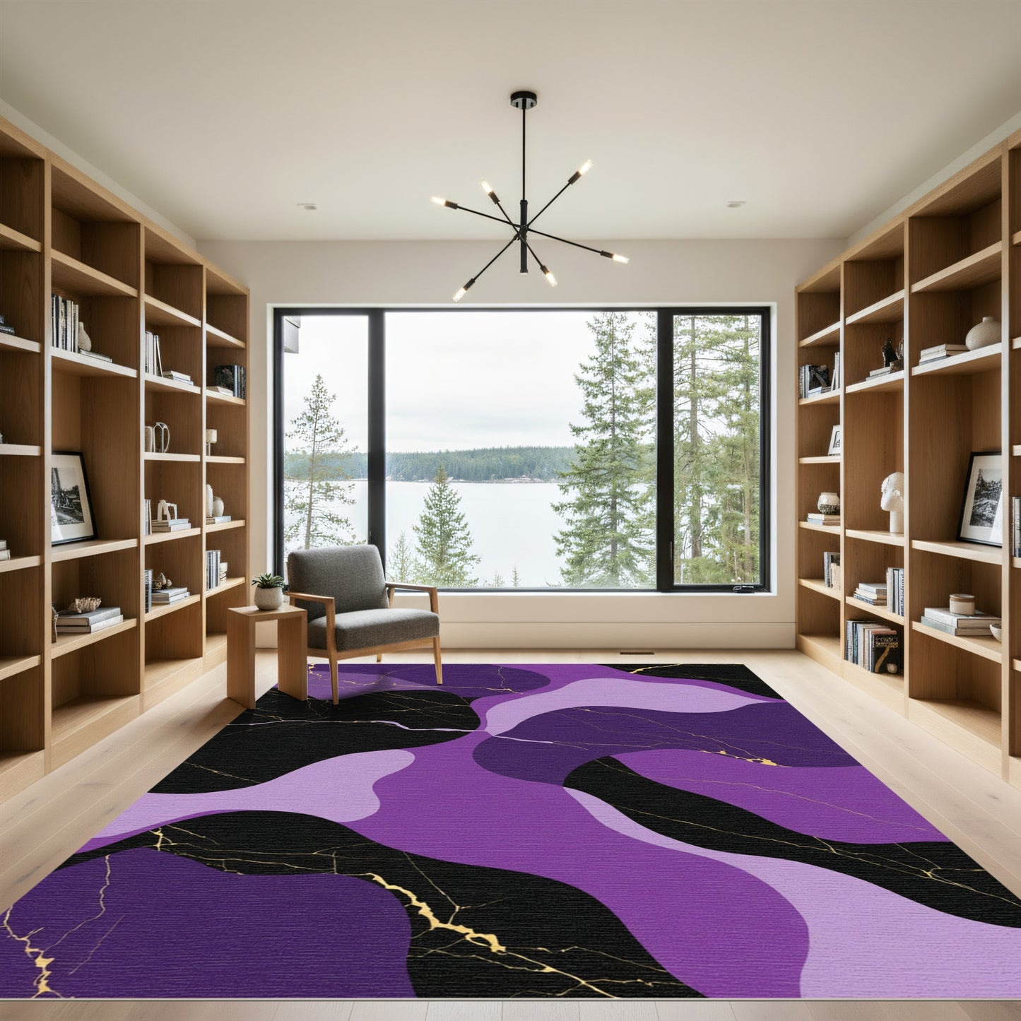 Purple Black Gold Marble Waves Rug