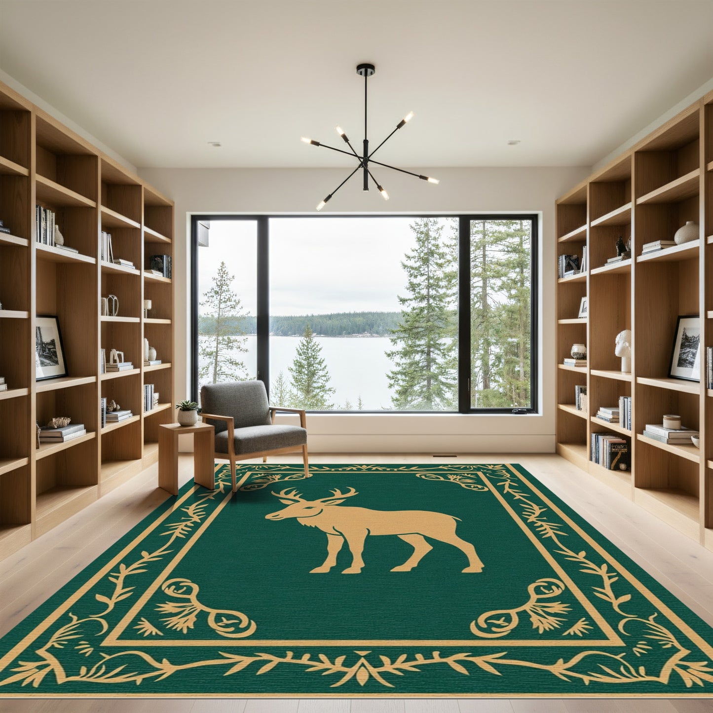 Golden Stag Forest Border Rug