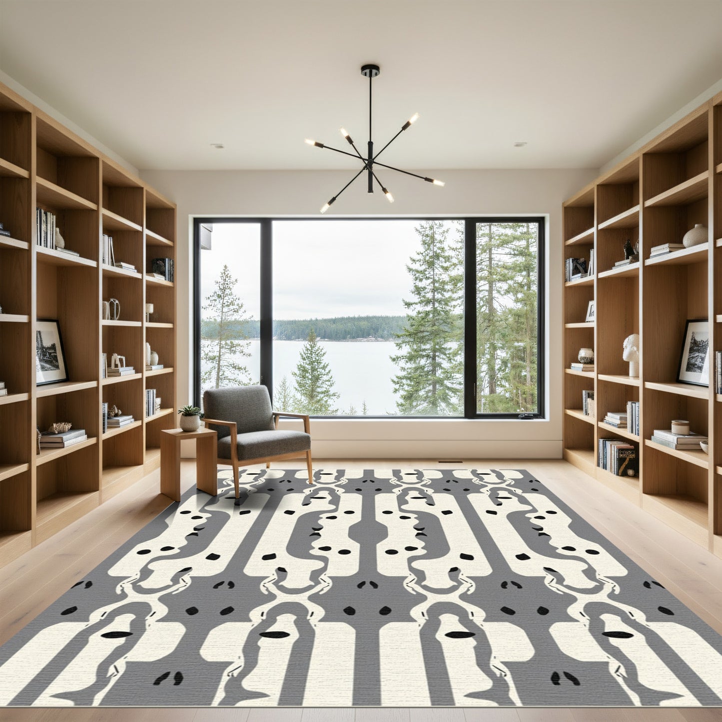 Gray Cream Abstract Figural Columns Rug
