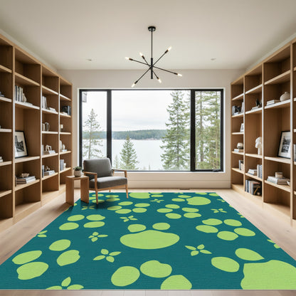 Teal Green Paw Print Collage Rug