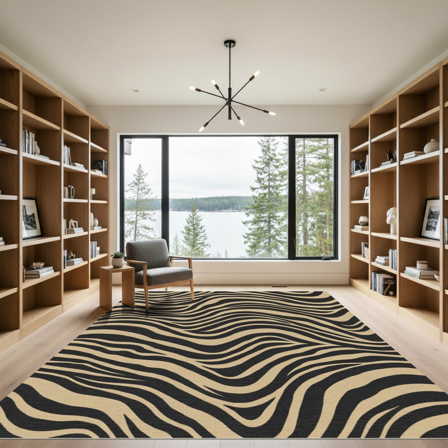 Tan Black Wave Animal Print Rug