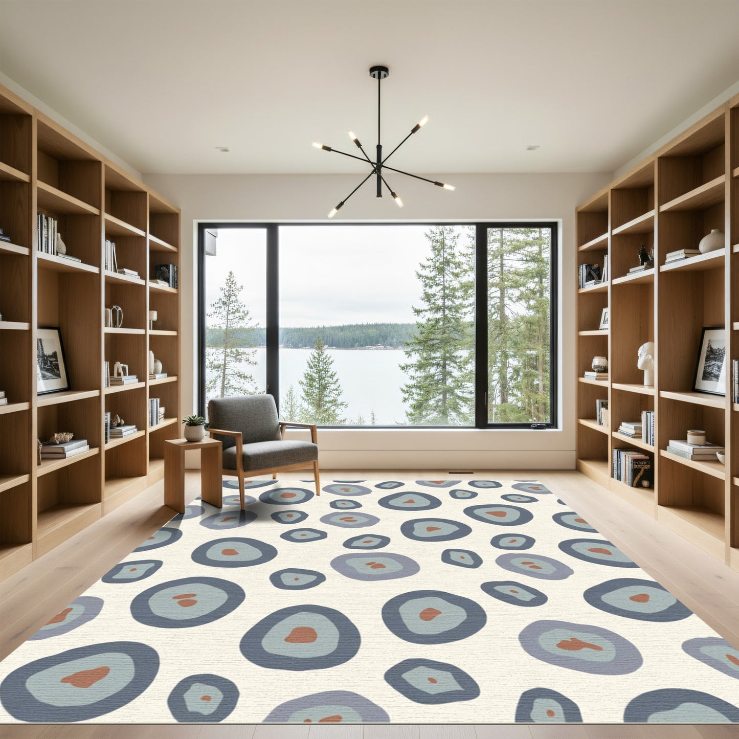 Abstract Blue Gray Ochre Circles Rug