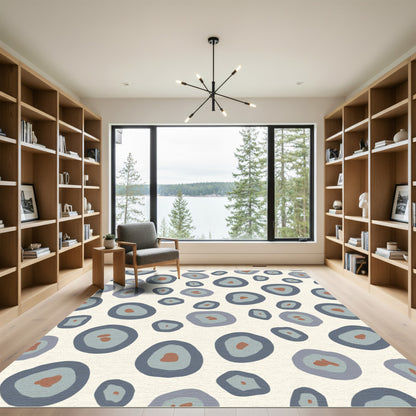 Abstract Blue Gray Ochre Circles Rug