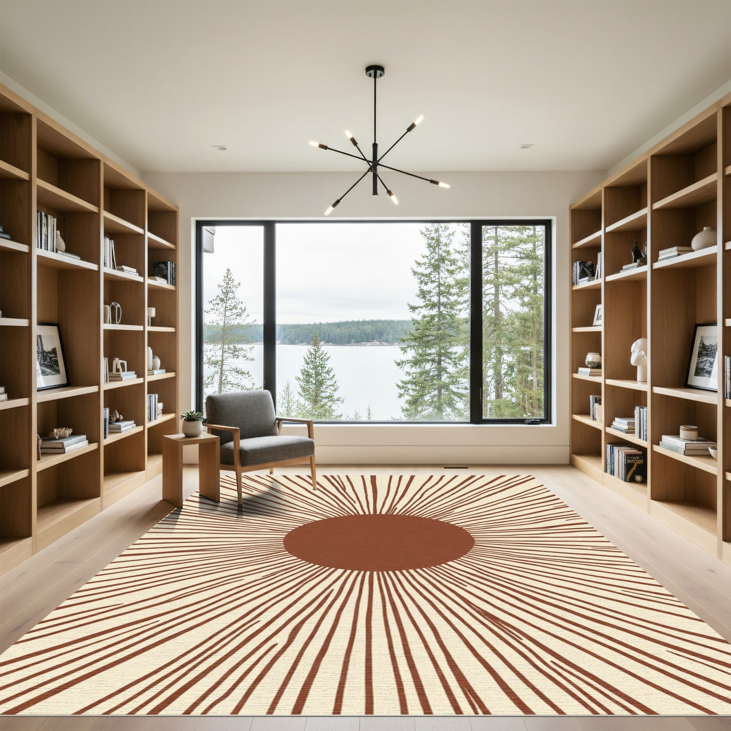 Terracotta Sunburst Rays Rug