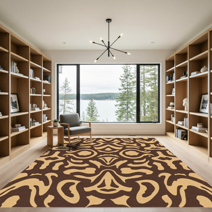 Brown Beige Organic Abstract Swirls Rug