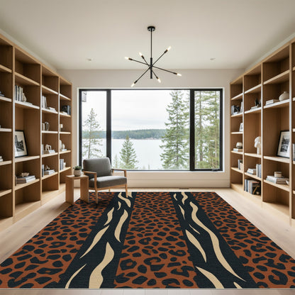 Bold Brown Leopard Zebra Stripes Rug