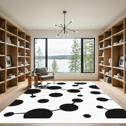 Black White Connected Circles Abstract Rug