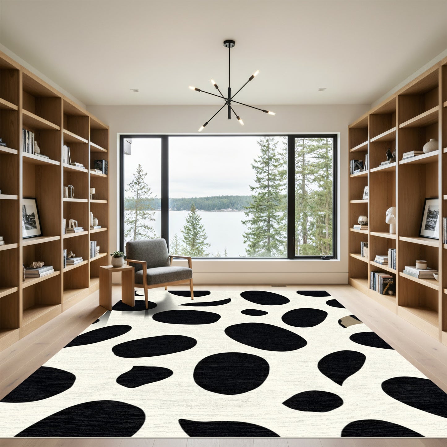 White Black Spotty Organic Shapes Rug