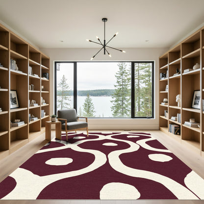 Deep Red Organic Curving Lattice Rug