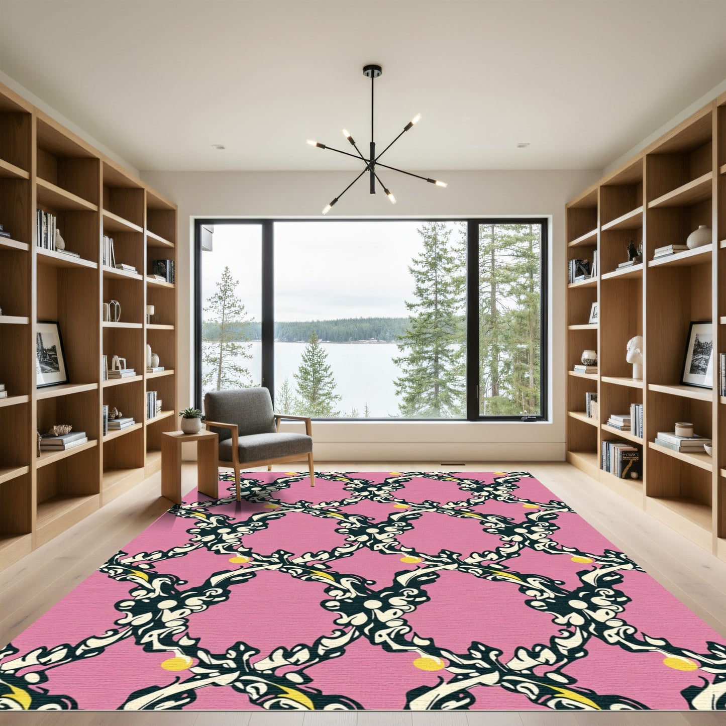 Pink Baroque Swirl Filigree Rug