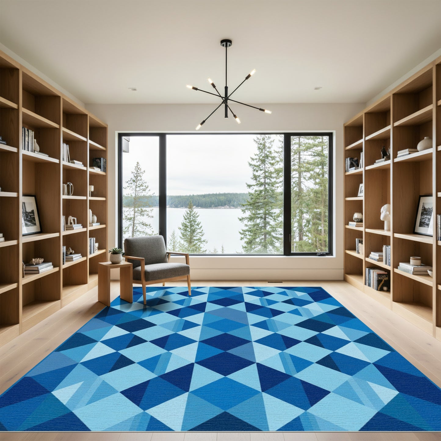 Deep Blue Geometric Diamond Tessellation Rug