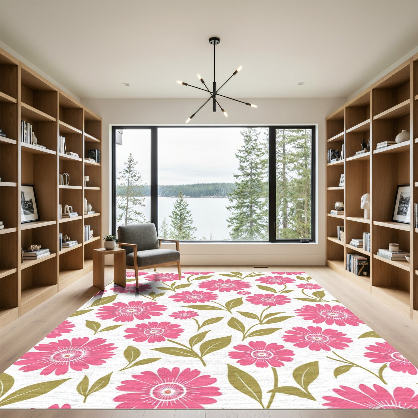 Pink Daisy Floral Garden Rug