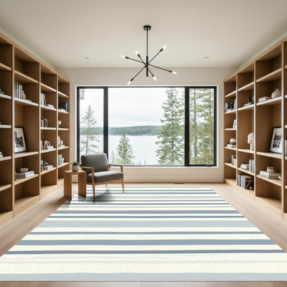 Soft Blue Horizontal Stripe Rug
