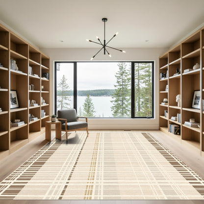 Earthy Beige Vertical Stripe Grid Rug