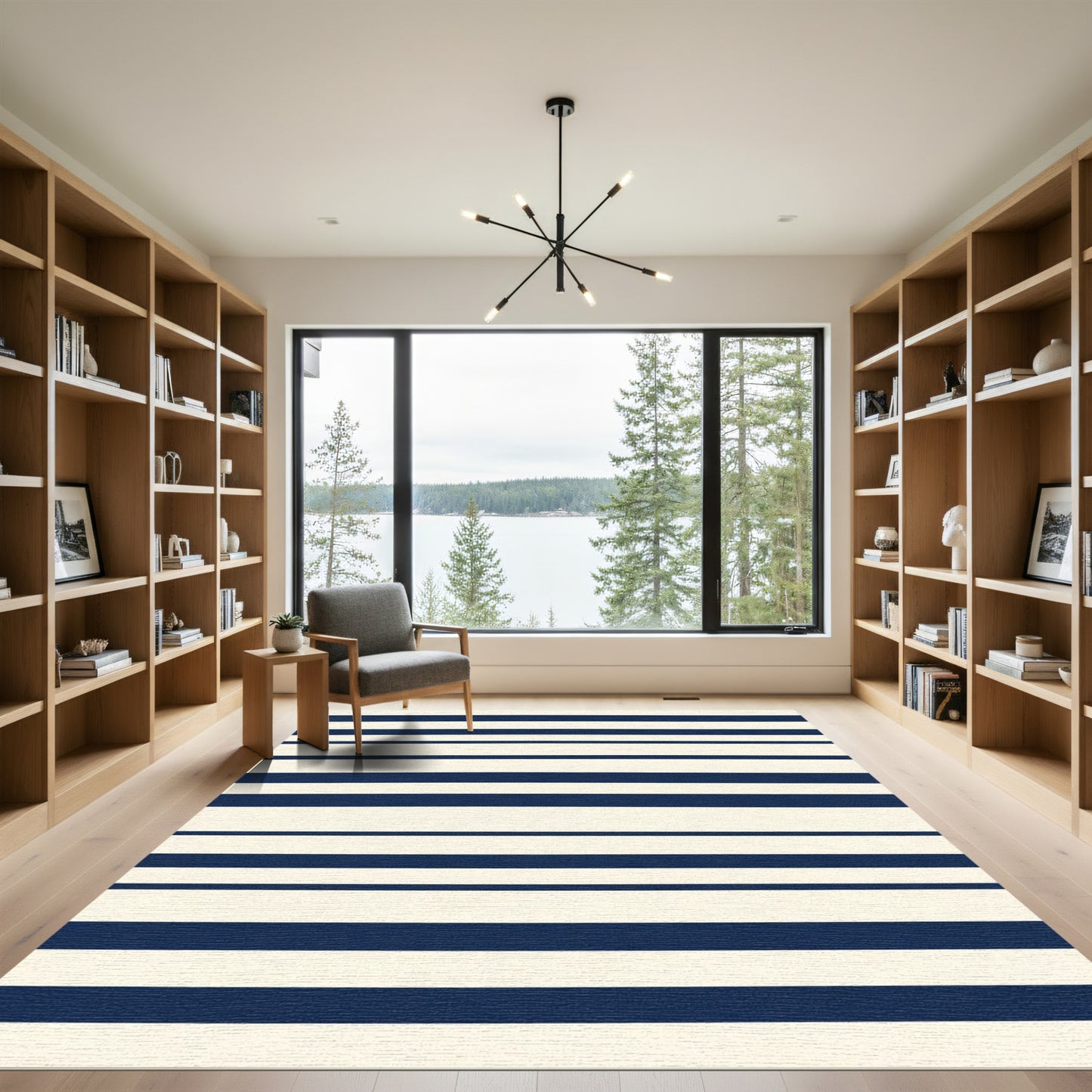 Classic Navy Cream Horizontal Stripe Rug