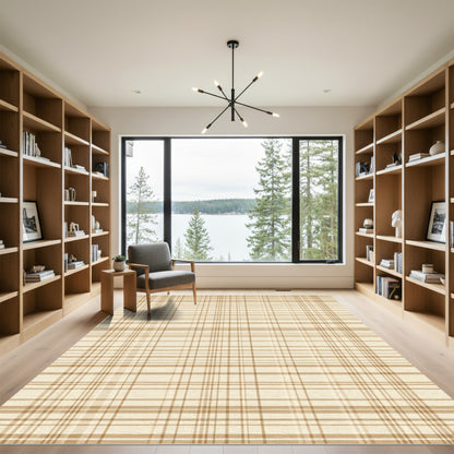 Contemporary Beige Tartan Composed Rug