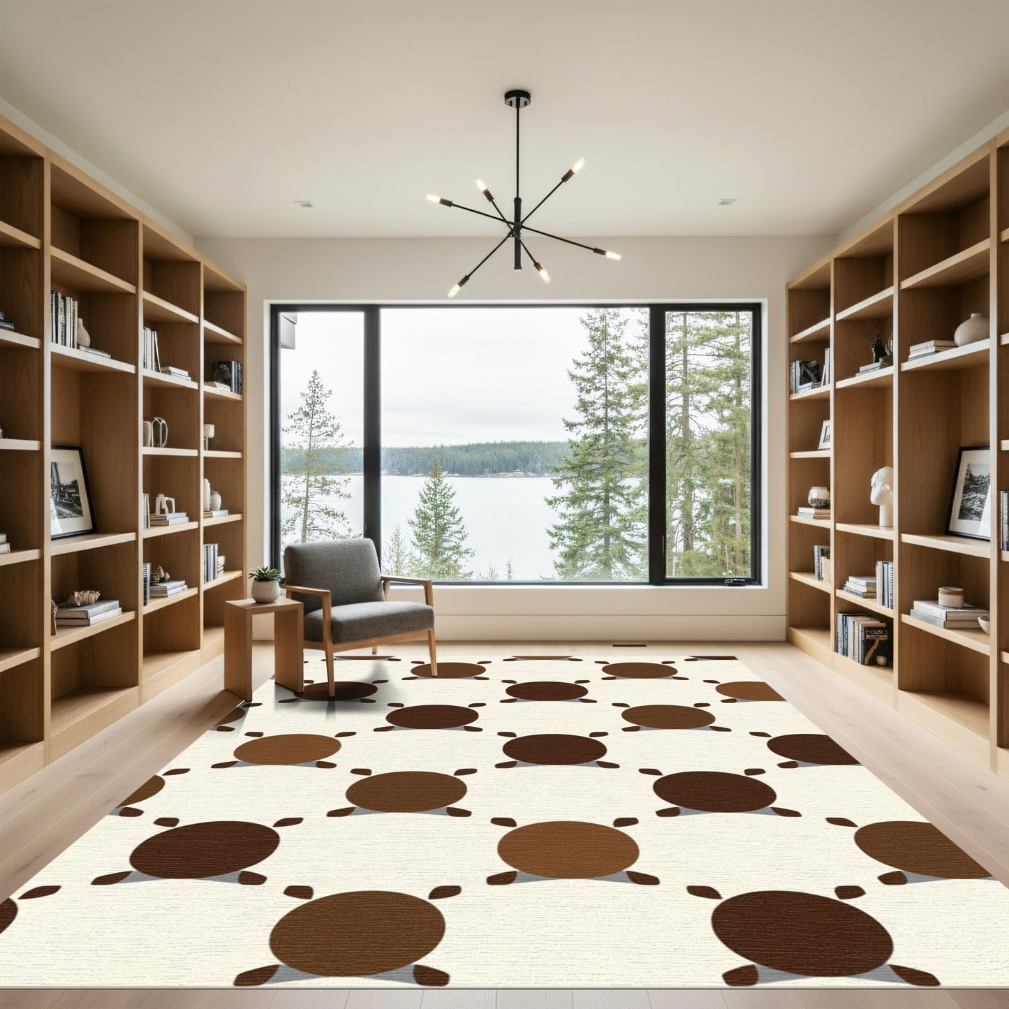 Warm Brown Circles and Petals Rug