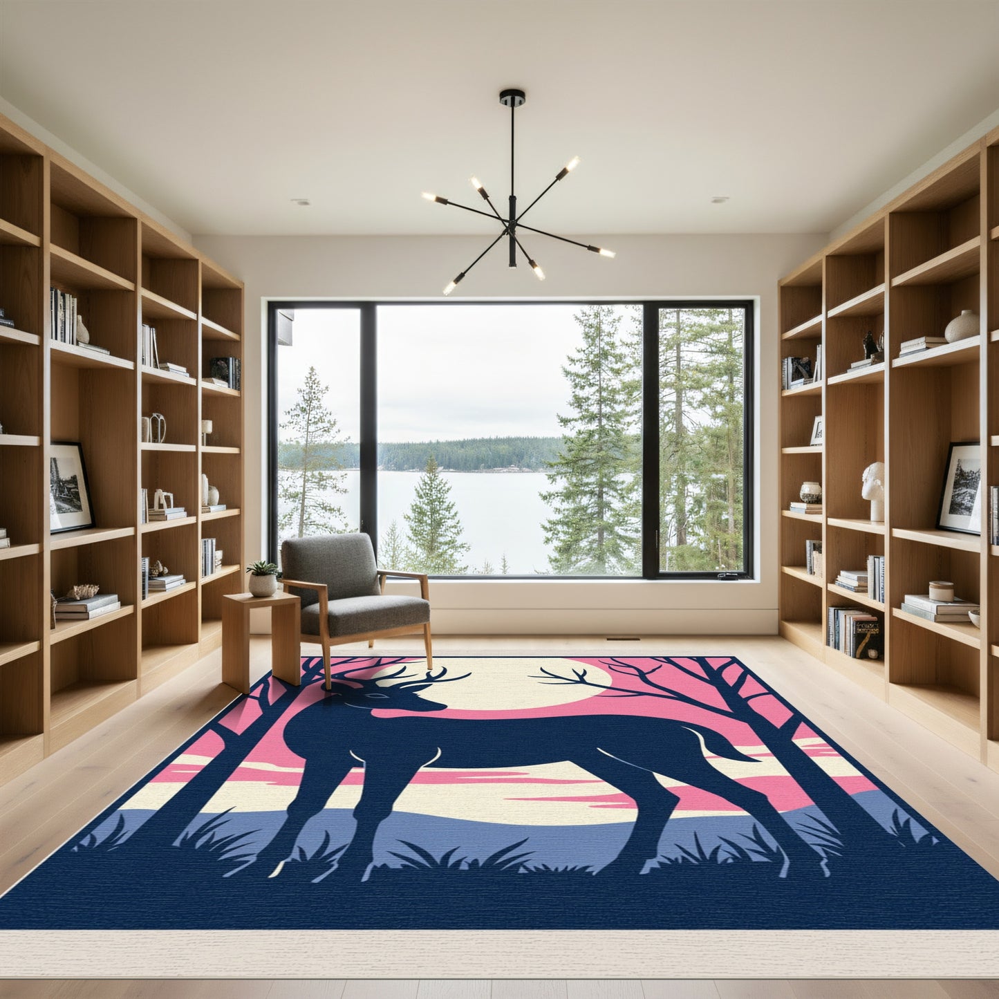 Midnight Deer Pink Moon Twilight Rug