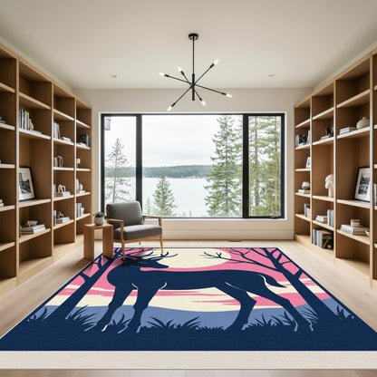 Midnight Deer Pink Moon Twilight Rug