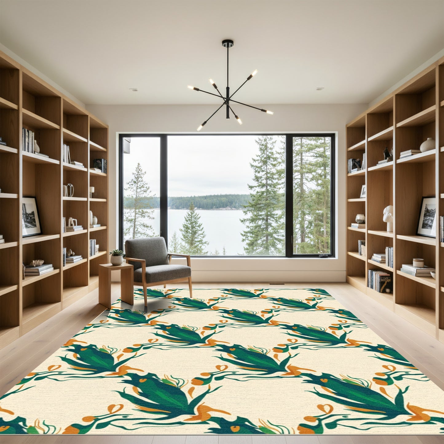 Green Orange Abstract Leaf Garden Rug
