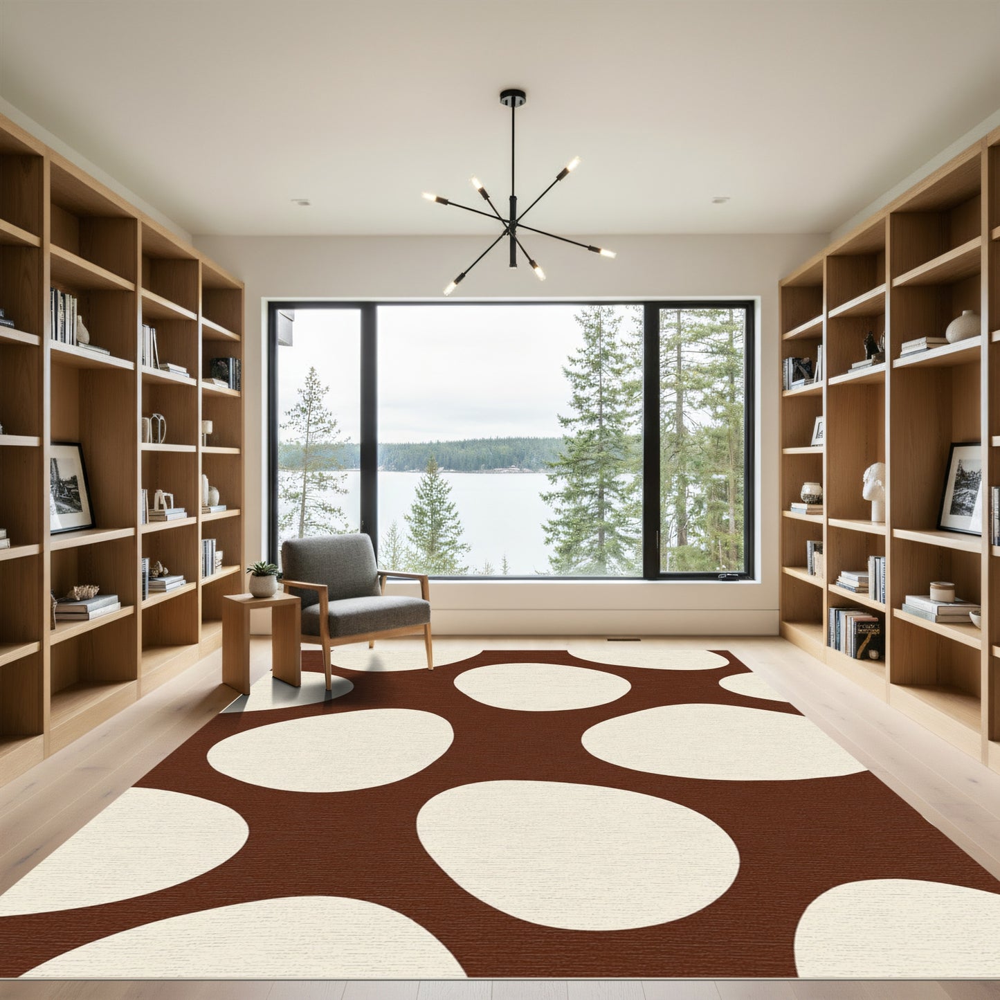 Brown Cream Polka Dot Abstract Rug