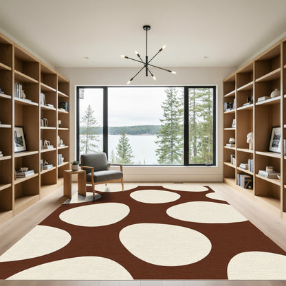 Brown Cream Polka Dot Abstract Rug