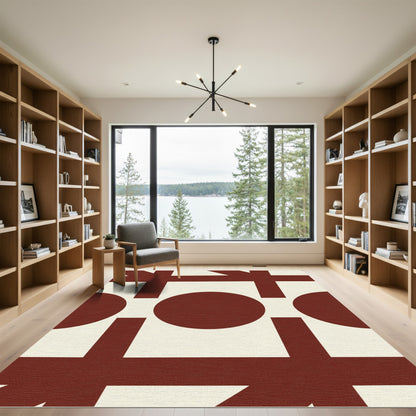 Deep Red Geometric Circles Lattice Rug