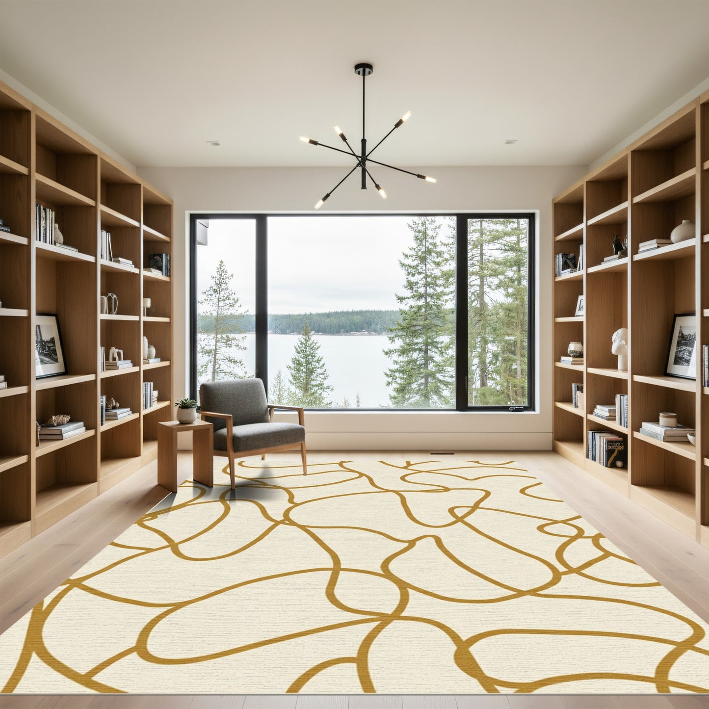 Golden Curving Organic Shapes Rug