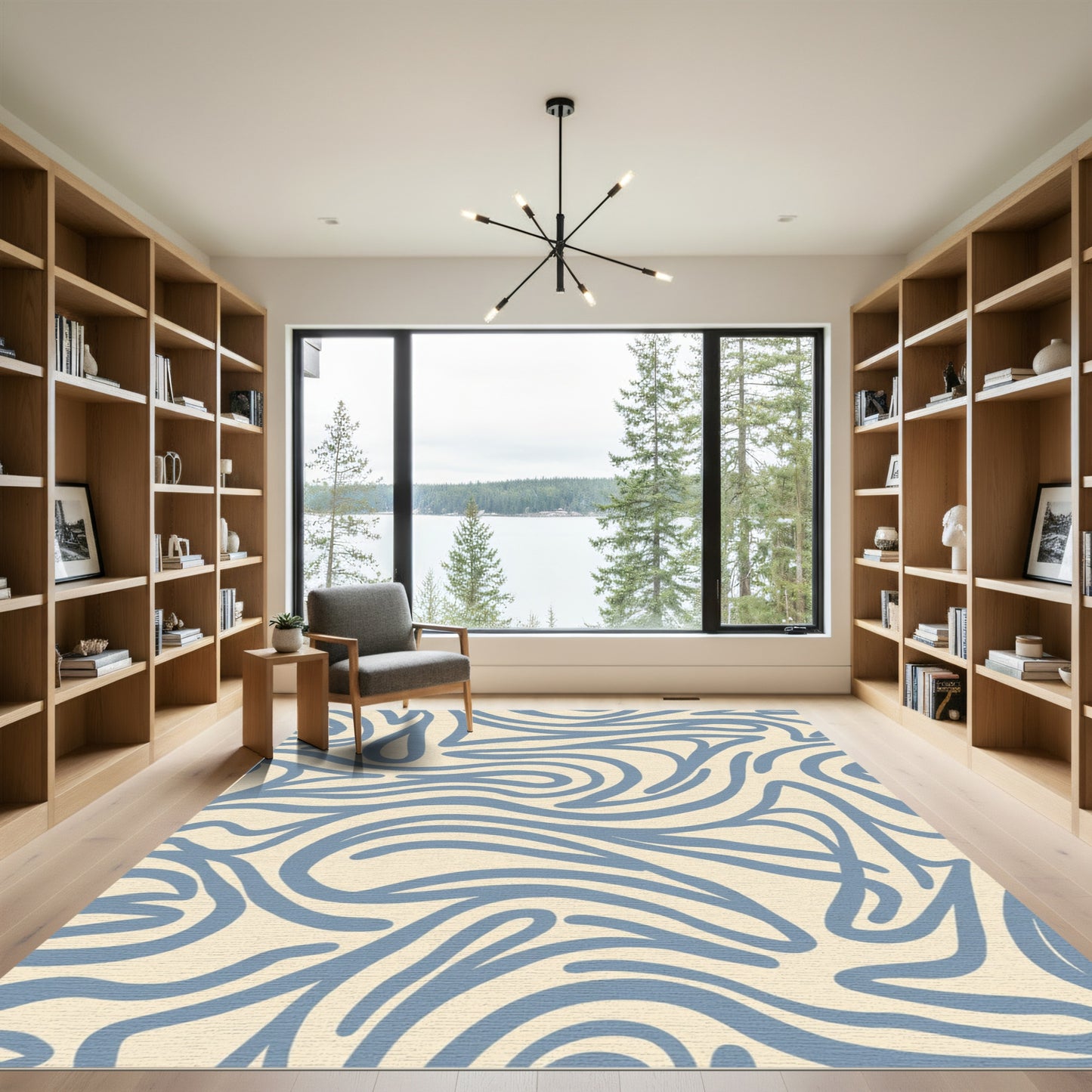 Blue Abstract Swirl Linen Rug