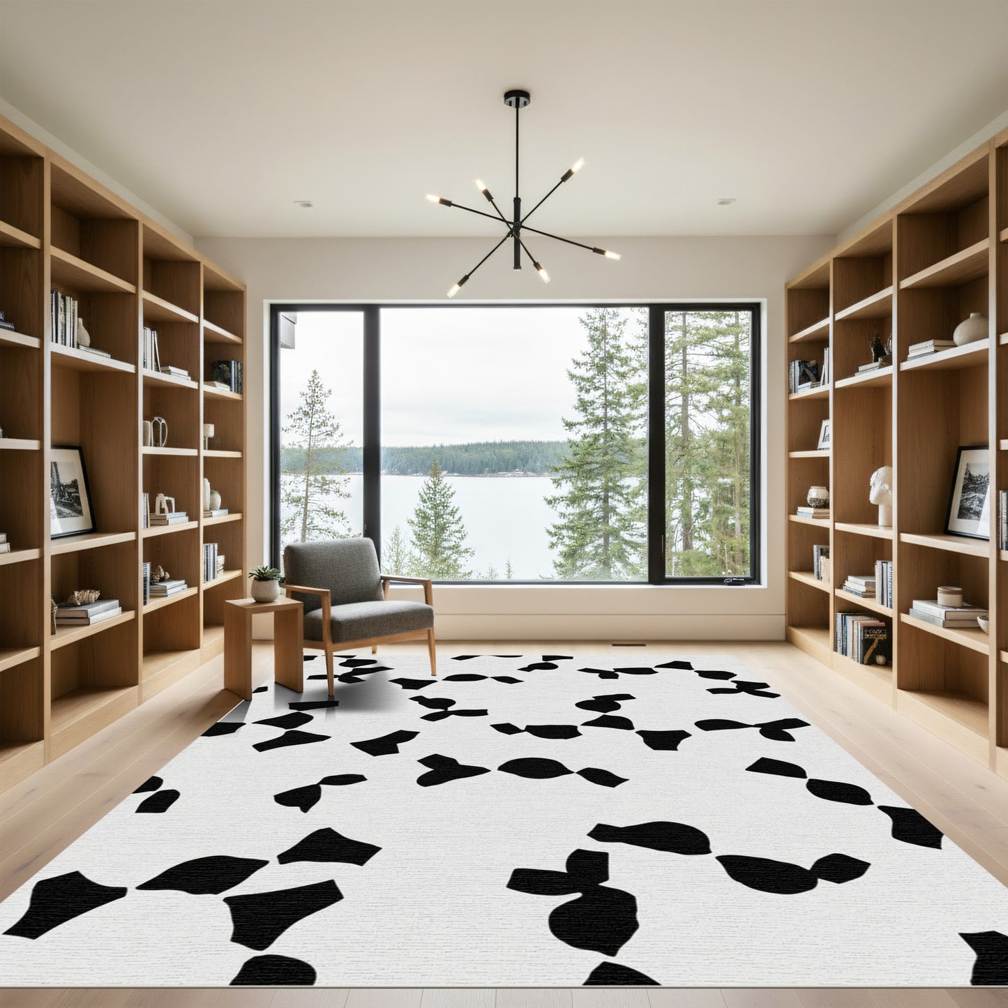 Modern Black White Abstract Shapes Rug