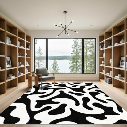 Abstract Black White Organic Flow Rug