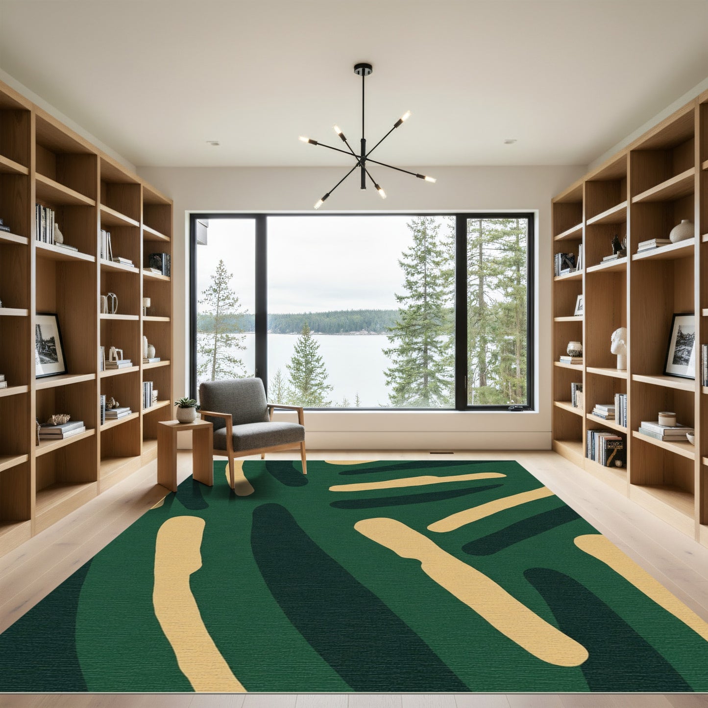 Deep Green Abstract Organic Forms Rug